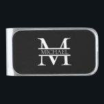 Personalized Elegant Monogram and Name Silver Finish Money Clip<br><div class="desc">Personalized Elegant Monogram and Name Gifts featuring personalized monogram in classic serif font style with box of name in the middle of monogram.</div>