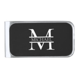 Personalized Elegant Monogram and Name Silver Finish Money Clip