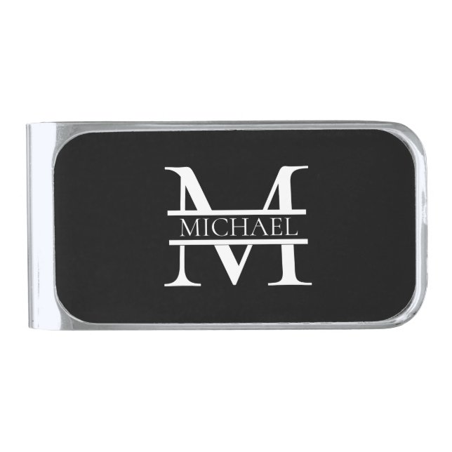 Personalized Elegant Monogram and Name Silver Finish Money Clip (Front)