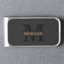 Personalized Elegant Monogram and Name Silver Finish Money Clip