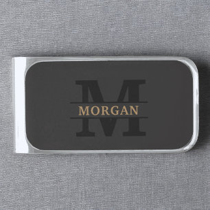 Personalized Elegant Monogram and Name Silver Finish Money Clip