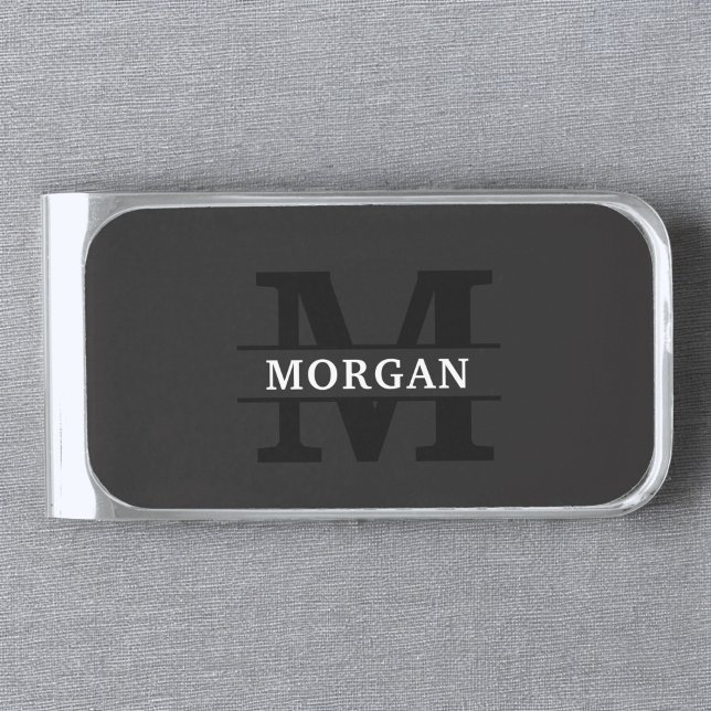 Personalized Elegant Monogram and Name Silver Finish Money Clip (Creator Uploaded)