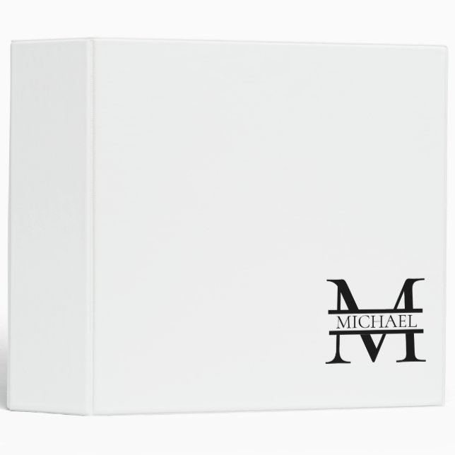 Personalized Elegant Monogram and Name White 3 Ring Binder (Front/Spine)
