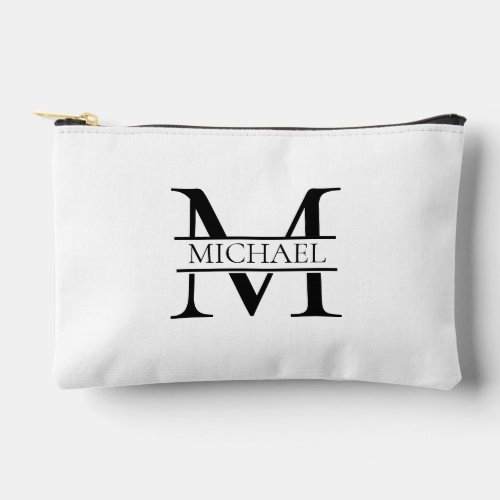 Personalized Elegant Monogram and Name White Accessory Pouch