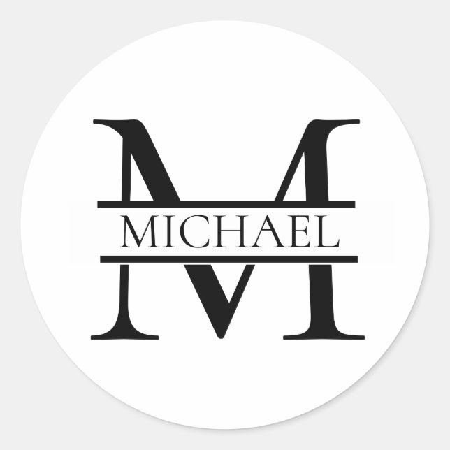 Personalized Elegant Monogram and Name White Classic Round Sticker (Front)
