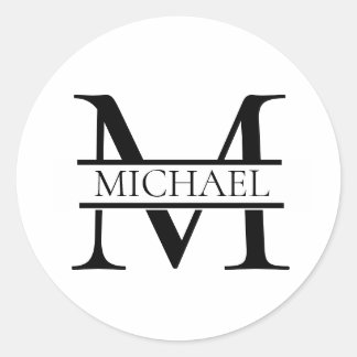 Personalized Elegant Monogram and Name White Classic Round Sticker