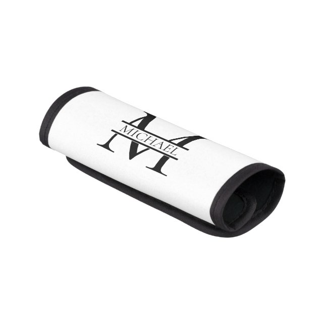 Personalized Elegant Monogram and Name White Luggage Handle Wrap (Angled)