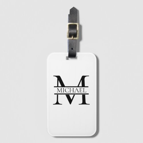 Personalized Elegant Monogram and Name White Luggage Tag