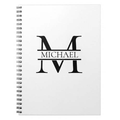Personalized Elegant Monogram and Name White Notebook