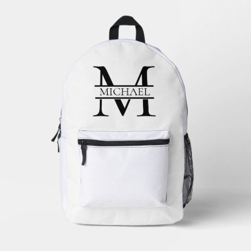Personalized Elegant Monogram and Name White Printed Backpack