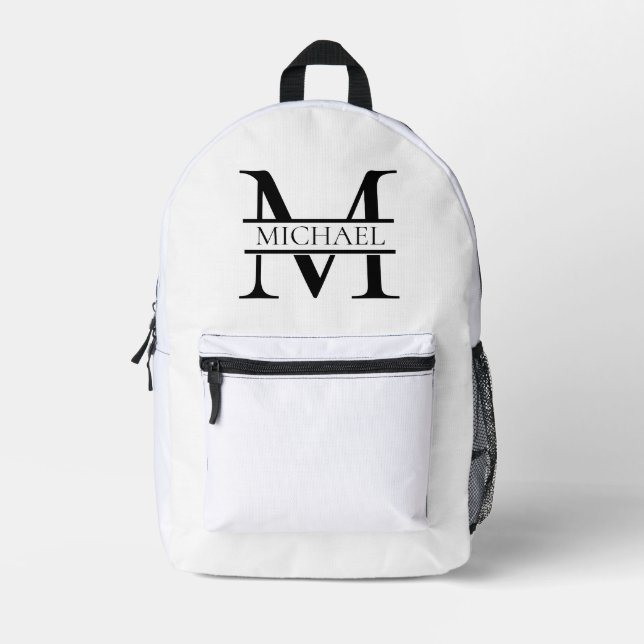 Personalized Elegant Monogram and Name White Printed Backpack (Front)