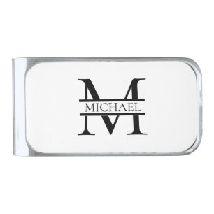 Personalized Elegant Monogram and Name White Silver Finish Money Clip