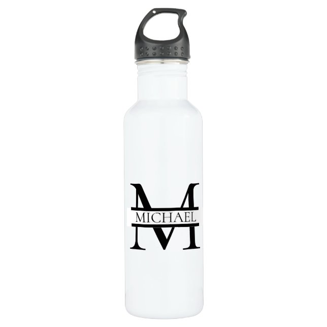 Personalized Elegant Monogram and Name White Stainless Steel Water Bottle (Front)