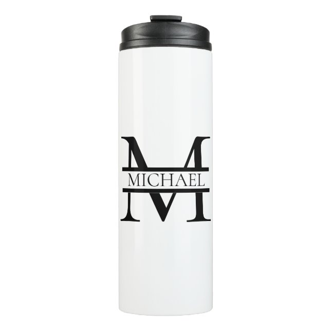 Personalized Elegant Monogram and Name White Thermal Tumbler (Front)