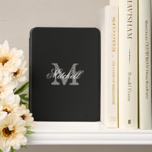 Personalized elegant monogram black design kindle cover