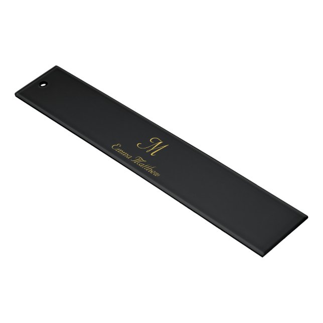 Personalized Elegant Monogram Black Gold  Ruler (Angled)