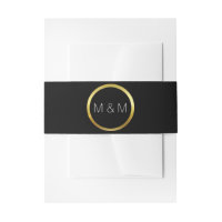 Personalized Elegant Monogram Black & Gold Wedding Invitation Belly Band