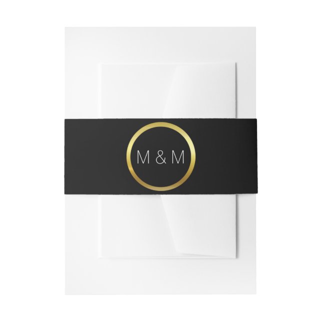 Personalized Elegant Monogram Black & Gold Wedding Invitation Belly Band (Front Example)