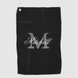 Personalized Elegant Monogram Black Golf Towel at Zazzle