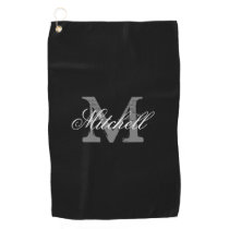 Personalized elegant monogram black golf towel Personalized elegant monogram black golf towel