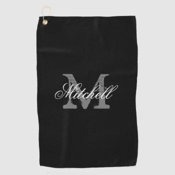 Personalized Elegant Monogram Black Golf Towel by logotees at Zazzle