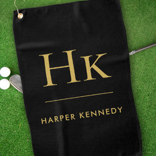 Personalized Elegant Monogram Black Golf Towel