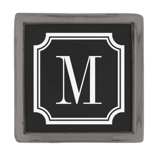 Personalized elegant monogram black  gunmetal finish lapel pin (Front)