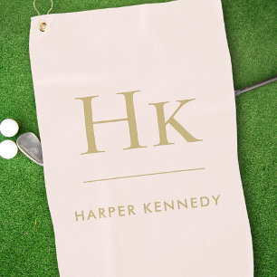 Personalized Elegant Monogram Blush Pink Gold Golf Towel
