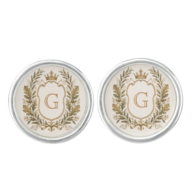 Personalized Elegant Monogram Crest Cufflinks (Front)