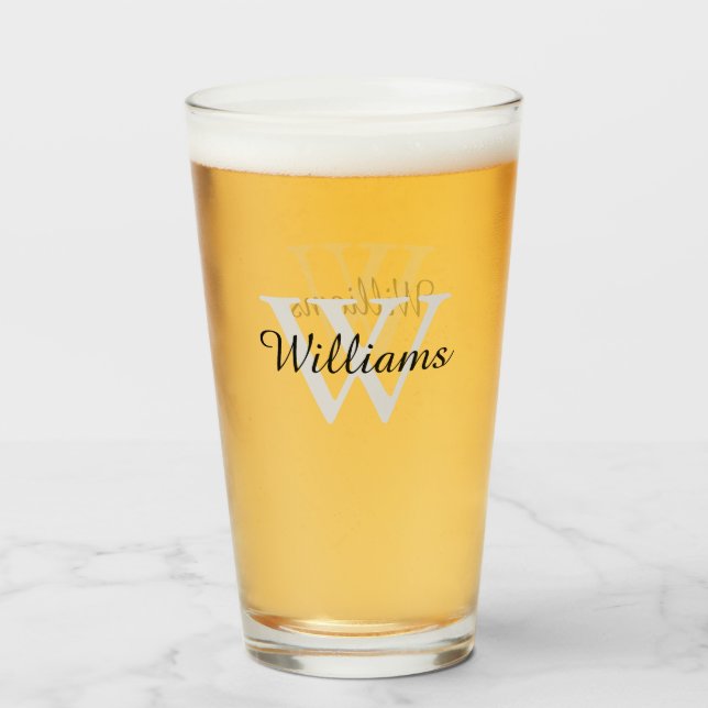 Personalized Elegant Monogram Initial Name Pint Glass (Front Filled)