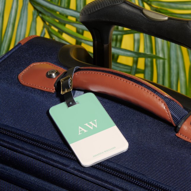 Personalized elegant monogram Mint Luggage Tag (Front Insitu 1)