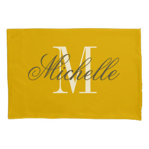 Personalized elegant monogram mustard yellow pillow case