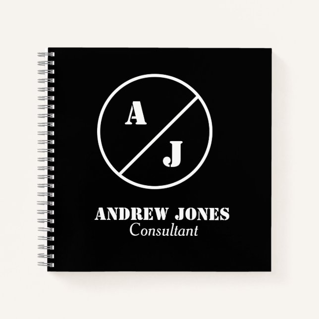 Personalized Elegant Monogram name Black business  Notebook (Front)