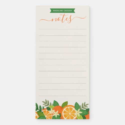 Personalized Elegant Monogram Orange Floral Magnetic Notepad