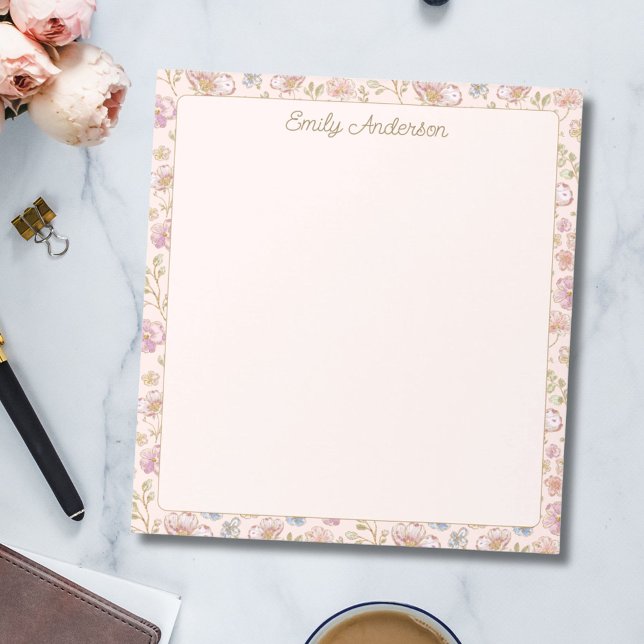 Personalized Elegant Monogram Pretty Floral Border Notepad (In situ)