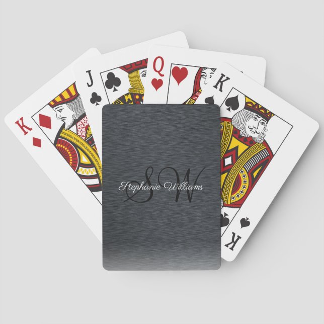 Personalized Elegant Monogram Script Black  Poker Cards (Back)