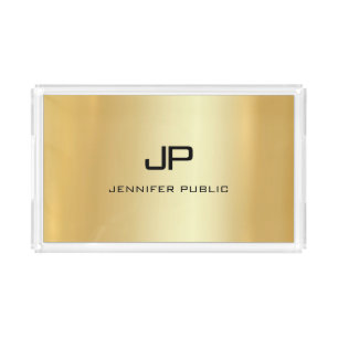 Personalized Elegant Monogram Template Faux Gold Acrylic Tray