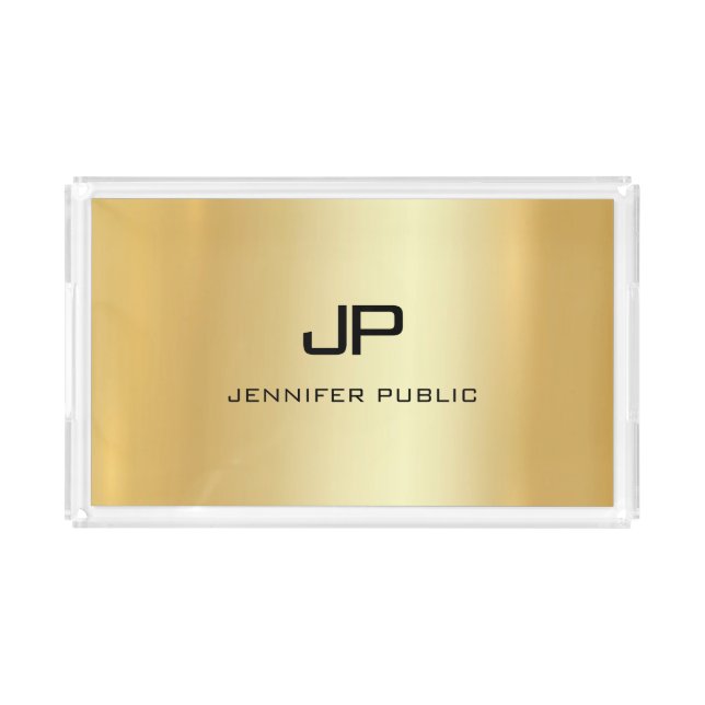 Personalized Elegant Monogram Template Faux Gold Acrylic Tray (Front)