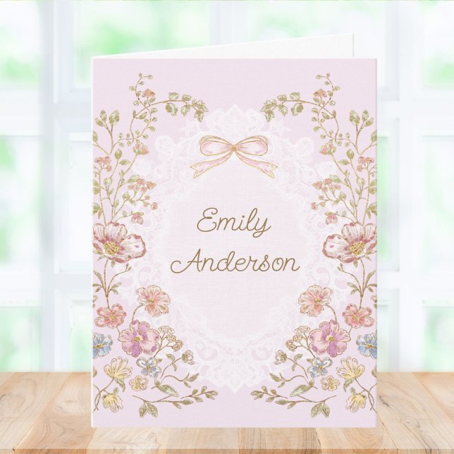 Personalized Elegant Monogram Watercolor Floral Note Card (Front side)