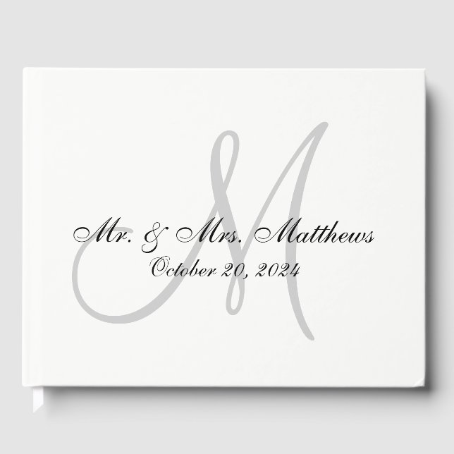 Personalized Elegant Monogram with Photo Wedding Guest Book (Front)