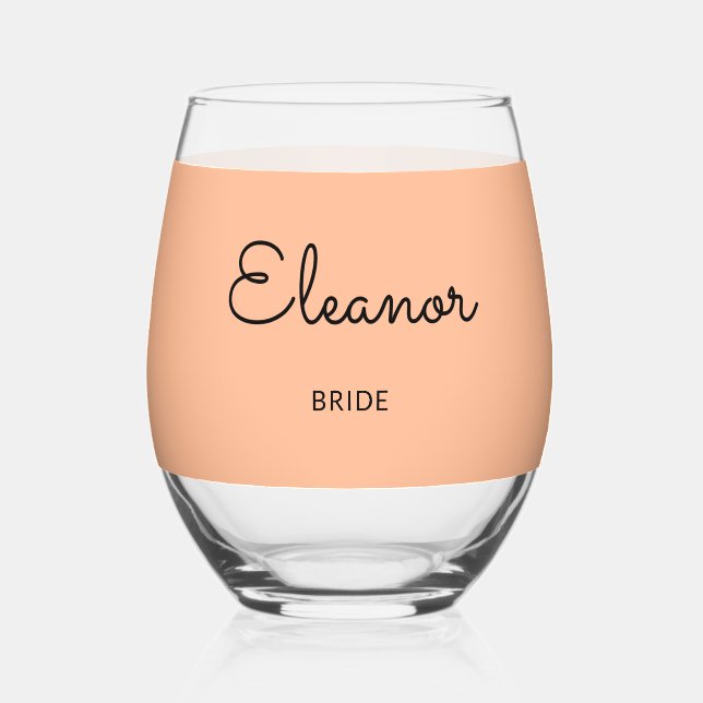 Personalized Elegant Monogrammed Wedding Bride Stemless Wine Glass (Front)