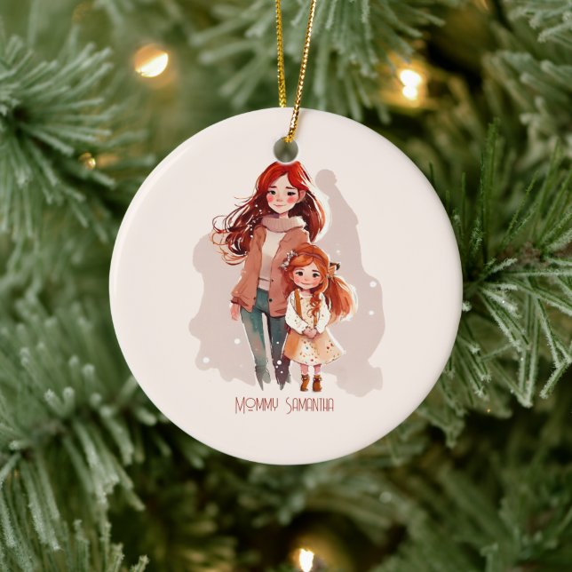 Personalized Elegant Mother and Daughter Ceramic Ornament (Tree)
