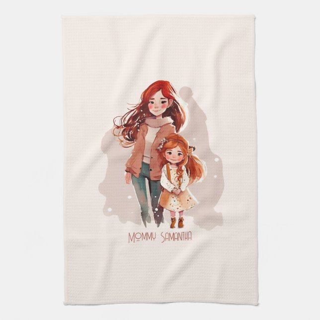 Personalized Elegant Mother and Daughter Kitchen Towel (Vertical)