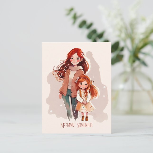 Personalized Elegant Mother and Daughter Postcard (Standing Front)