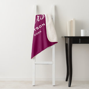Personalized elegant Mr and Mrs burgundy red Sherpa Blanket