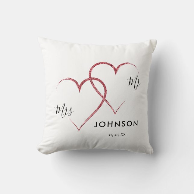 Personalized Elegant Mr. and Mrs. Wedding Throw Pillow (Front)
