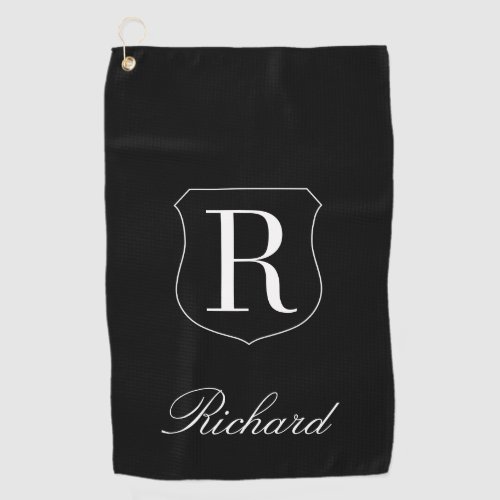 Personalized elegant name monogram logo black golf towel