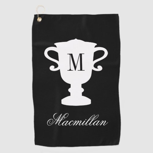 Personalized elegant name monogram trophy cup golf towel
