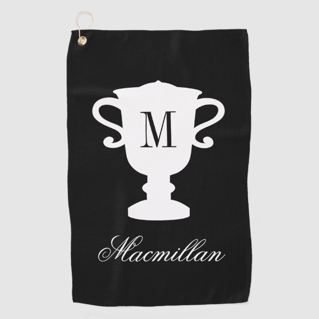 Personalized elegant name monogram trophy cup golf towel (Front)