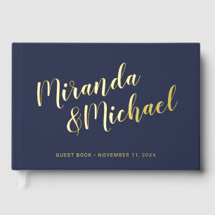 Personalized Elegant Navy and Gold Wedding Foil Guest Book